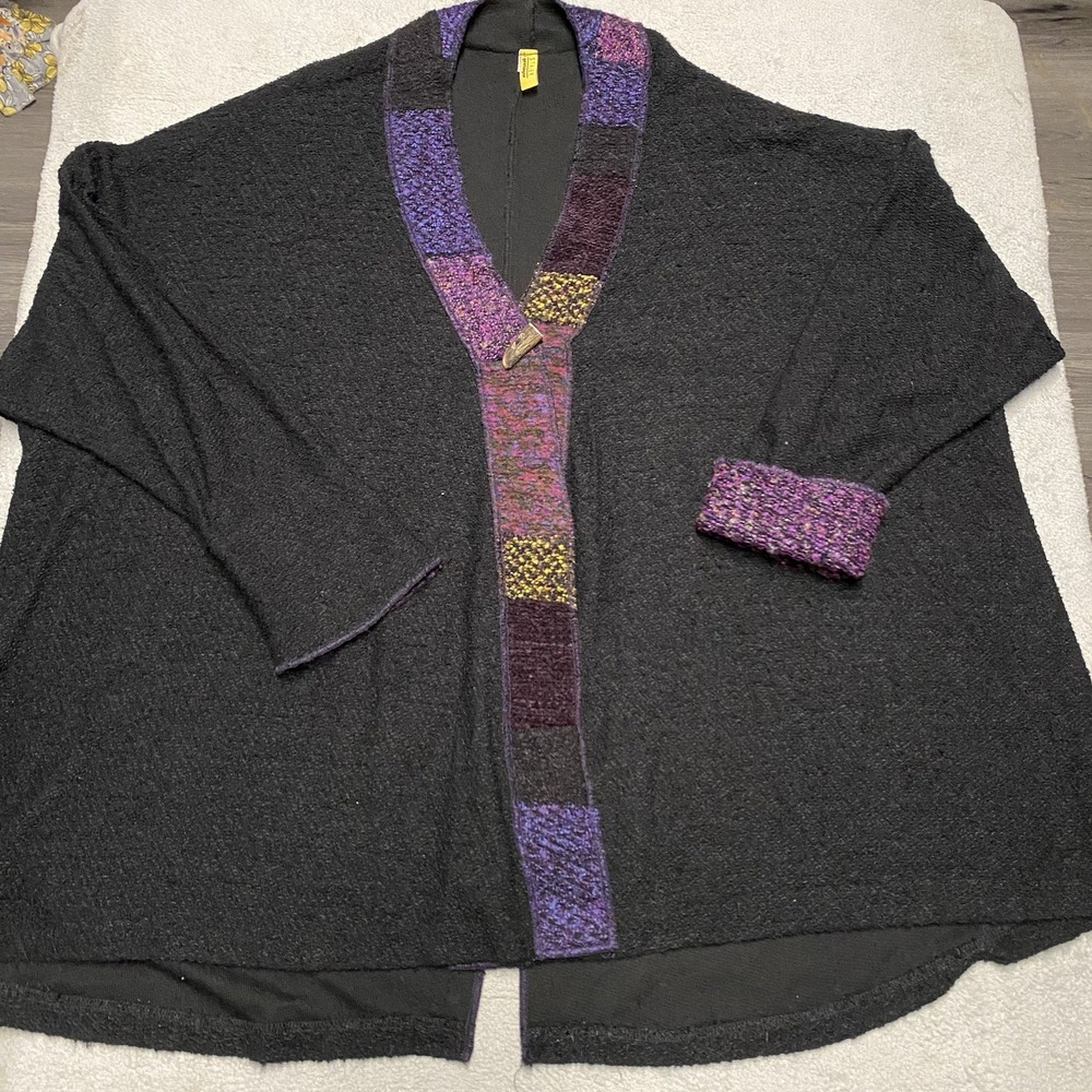 Staley Gretzinger Sweater One Size‎ Black Cardigan Toggle Art To Wear Lagenlook